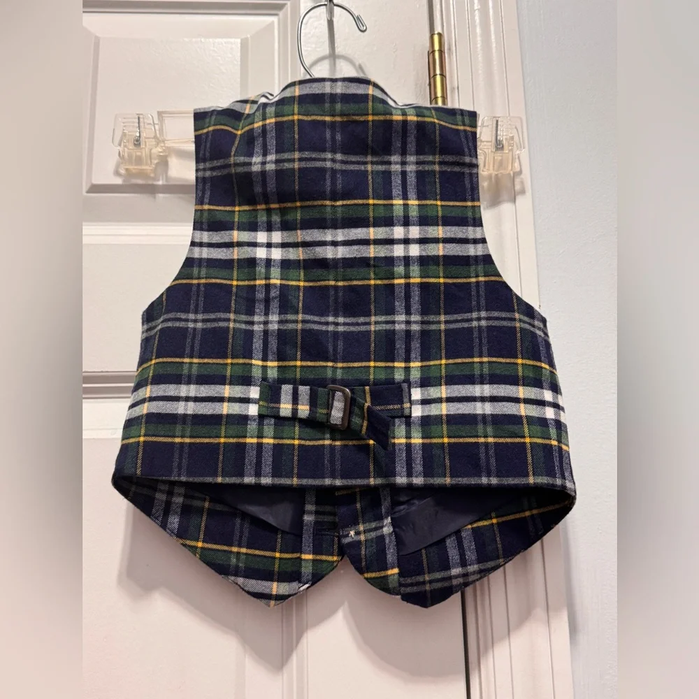 Janie and Jack Blue and Green Plaid Vest and bow tie size 2 T
